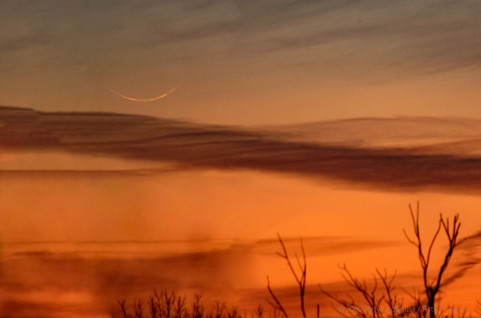 The young crescent Moon is seen on February 3, 2011 when it was just 20 hours and 23 minutes old.