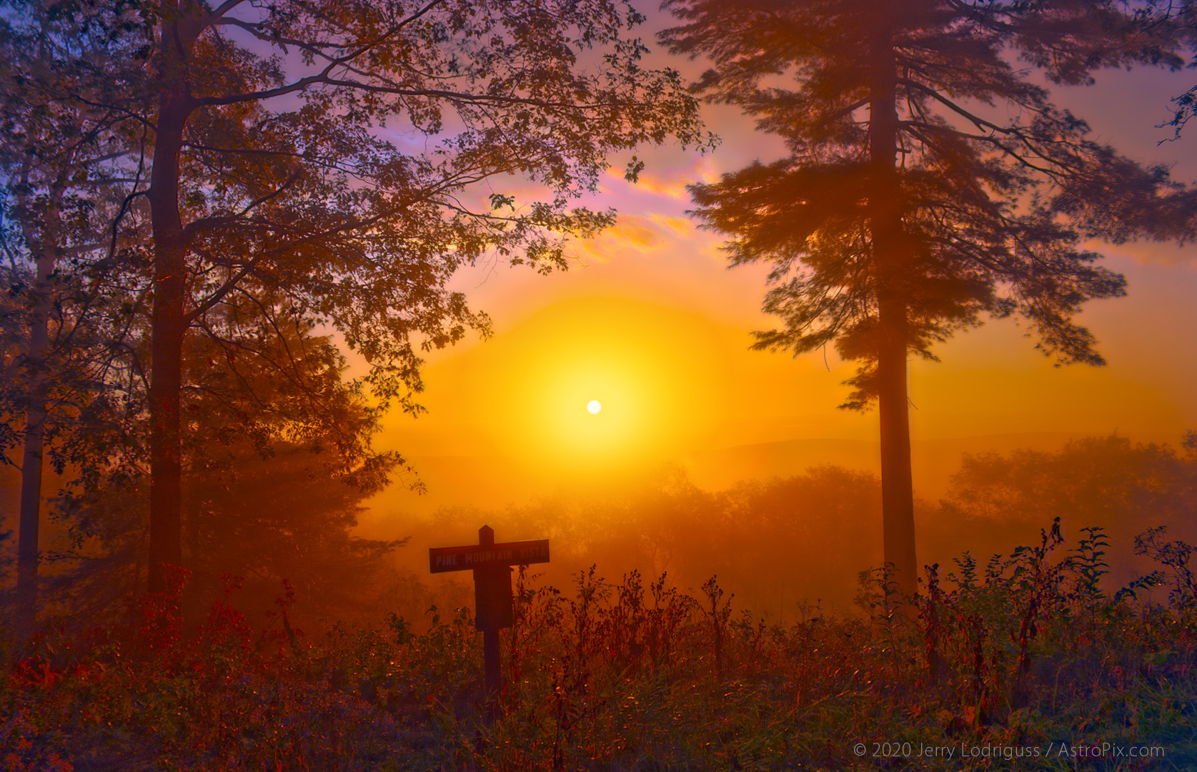 Sunrise, Pine Mountain Vista. Pine Hill Summit, Allegheny Mountains, Pennsylvania, 2,175 feet above sea level.