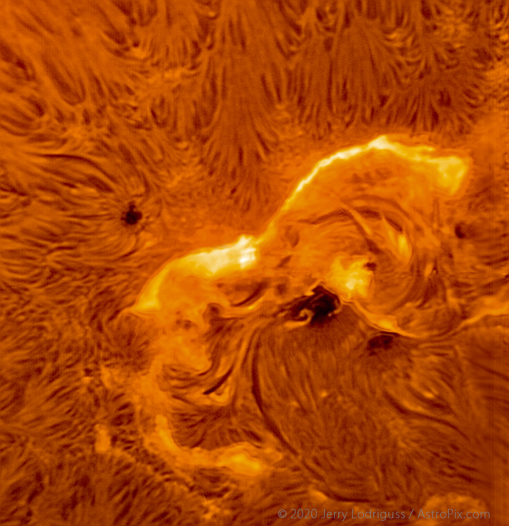 Seen in narrowband hydrogen-alpha light, sunspot group AR 1520 releases an X1.4-class solar flare and coronal mass ejection on July 12, 2012 at 1653 UT.