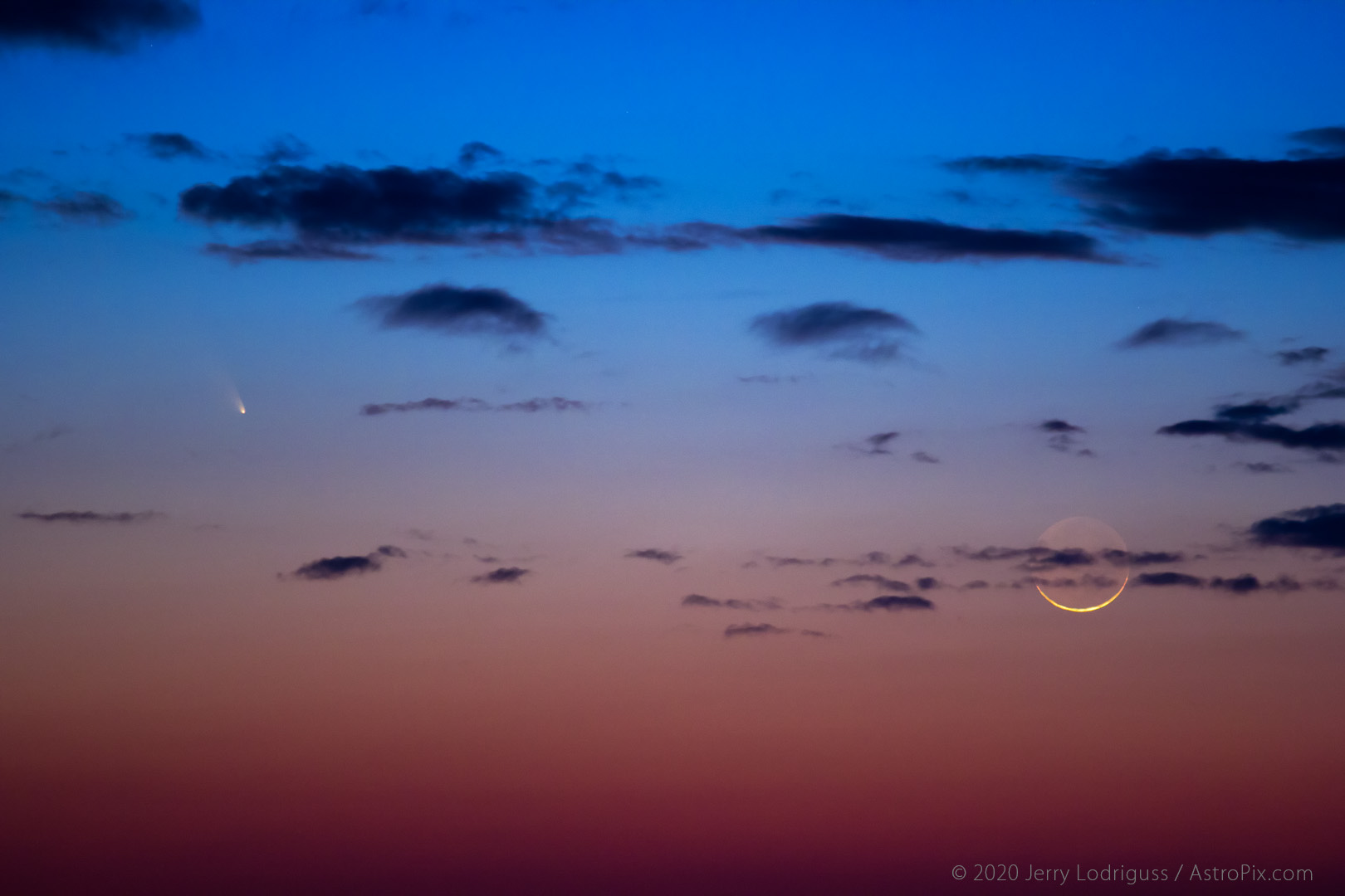 Comet PanSTARRS (C/2011 L4) and Crescent Moon with Earthshine.<br />March 12, 2013.