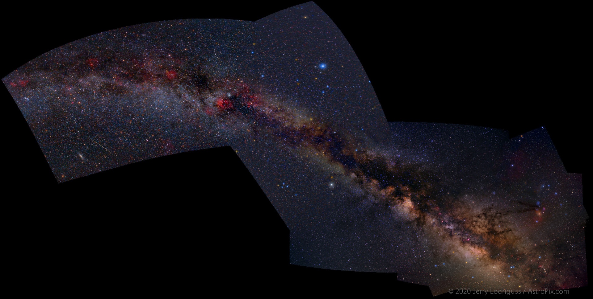 The Milky Way stretches from Perseus at upper left to Scorpius at lower right in this panorama image.