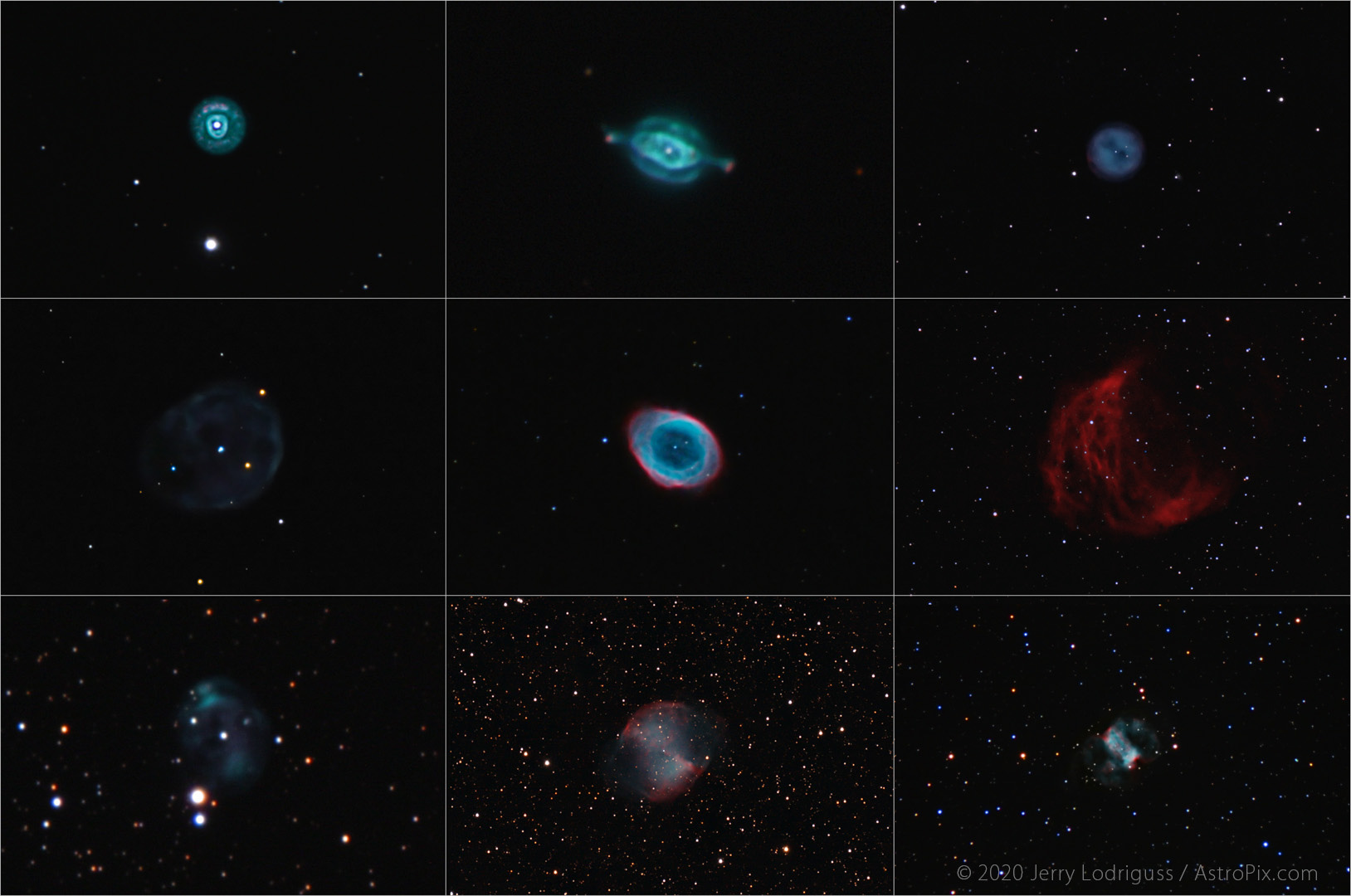 Nine planetary nebulae.