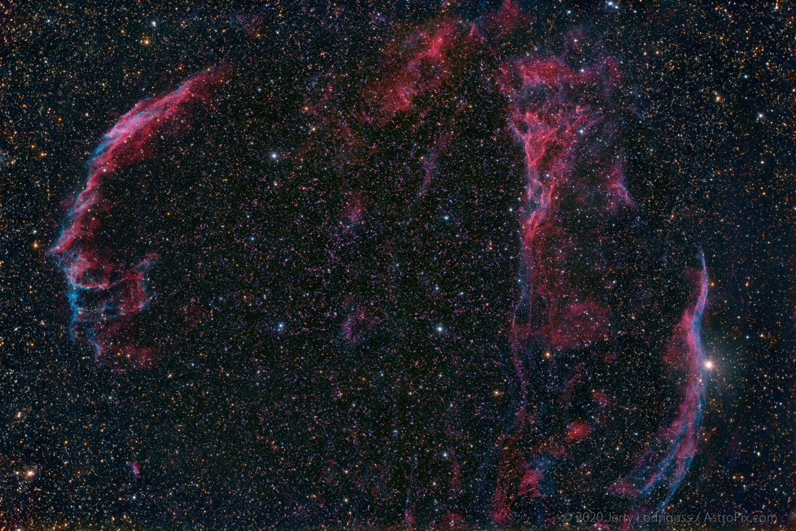 The Veil Nebula is a supernova remnant in Cygnus.