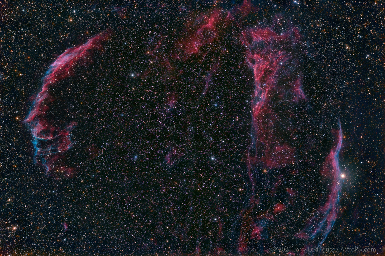 The Veil Nebula is a supernova remnant in Cygnus.