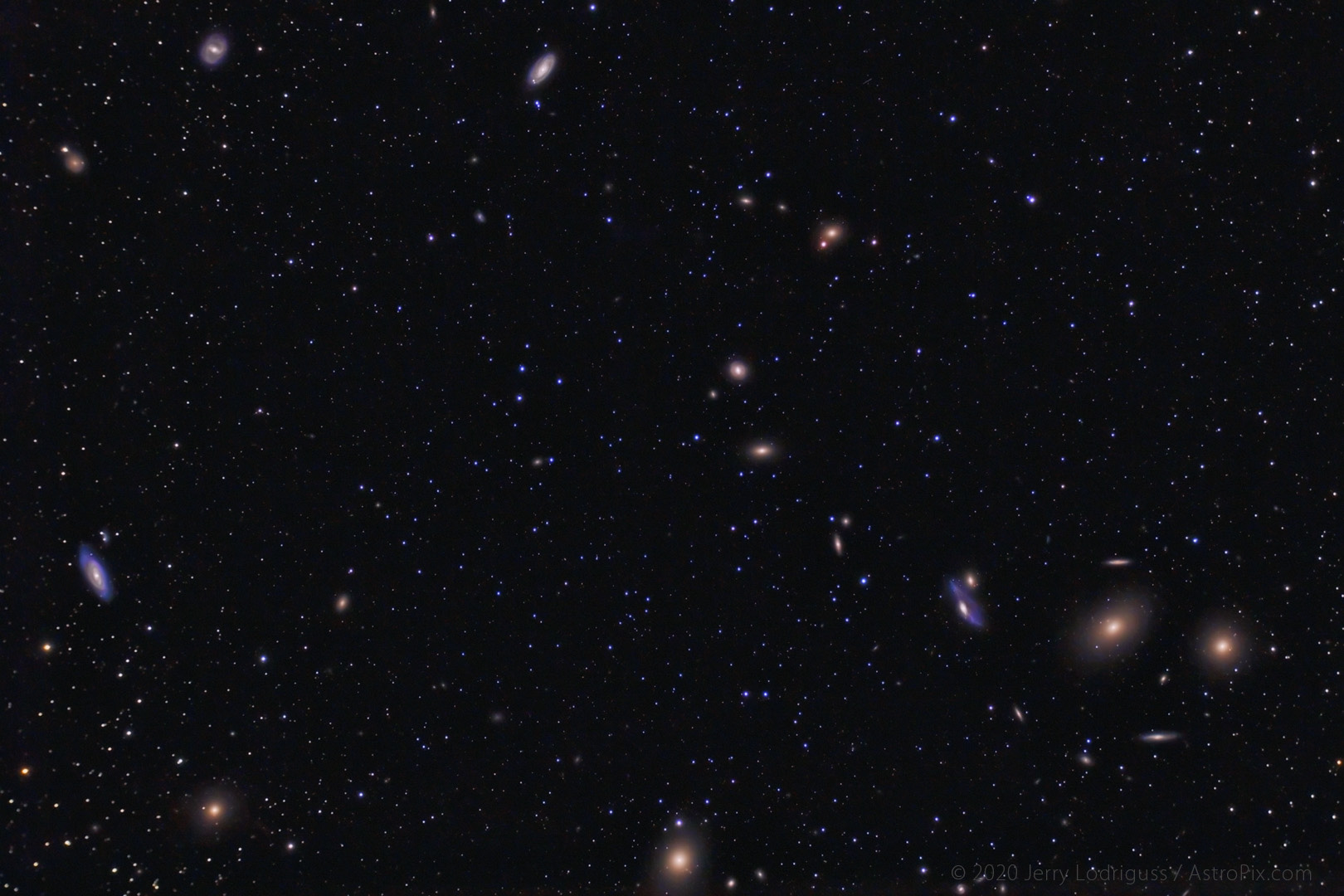 The Virgo Cluster of Galaxies with Markarian's Chain starting at lower right.