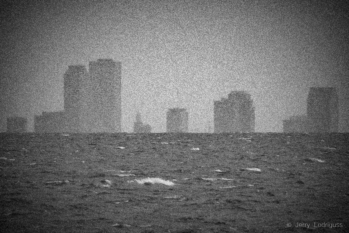 Due to the curvature of the Earth, high-rise buildings in downtown New Orleans seem to rise out of the waters of Lake Pontchartrain in this photo taken from more than 25 miles away. The city literally rose out of the waters of the lake and Gulf of Mexico after it was flooded by Hurricane Katrina on August 29, 2005.