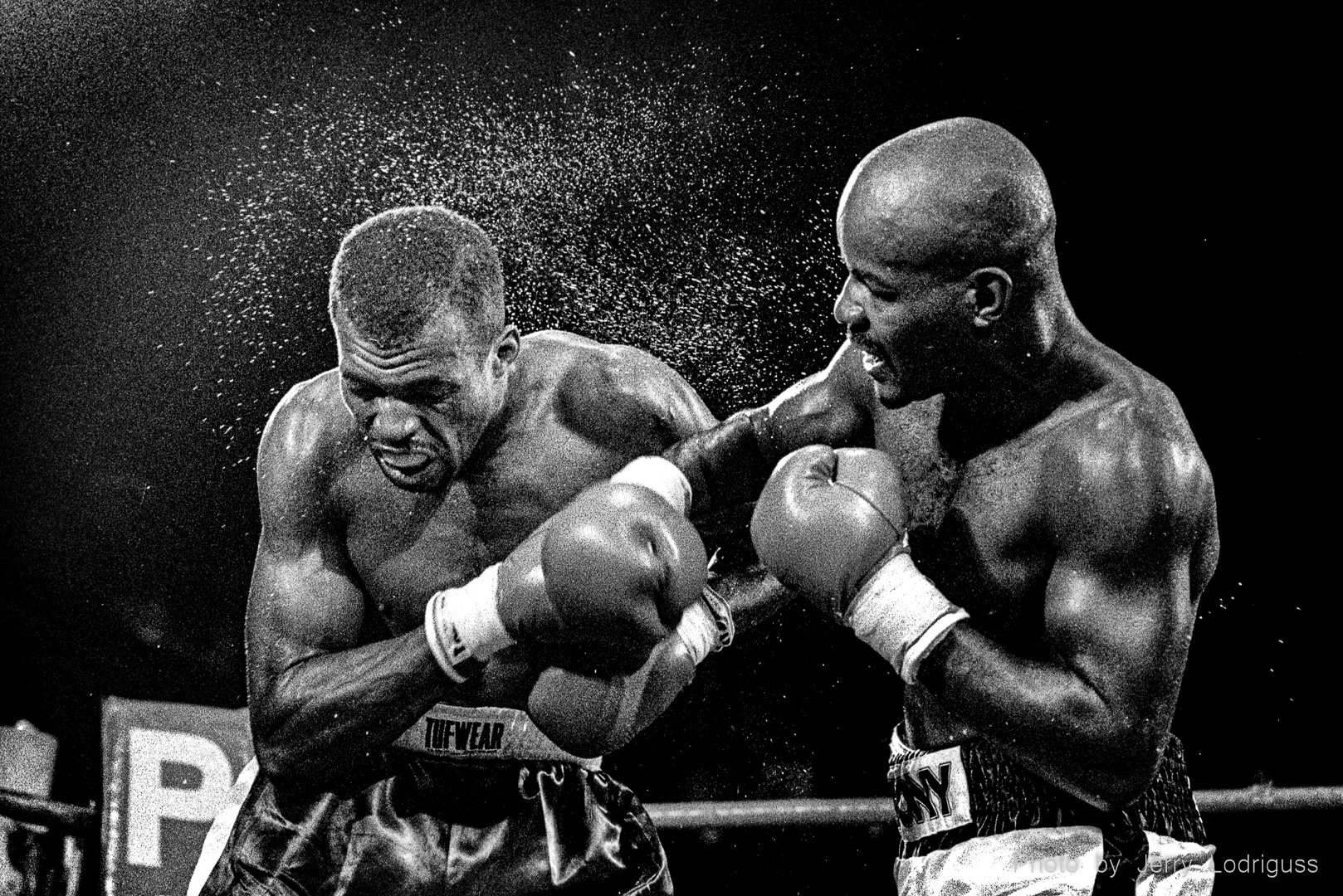 Tony Thornton (R) kocks out Jerry Holly in the thrid round of their fight on July 28, 1988 at the  Blue Horizon.