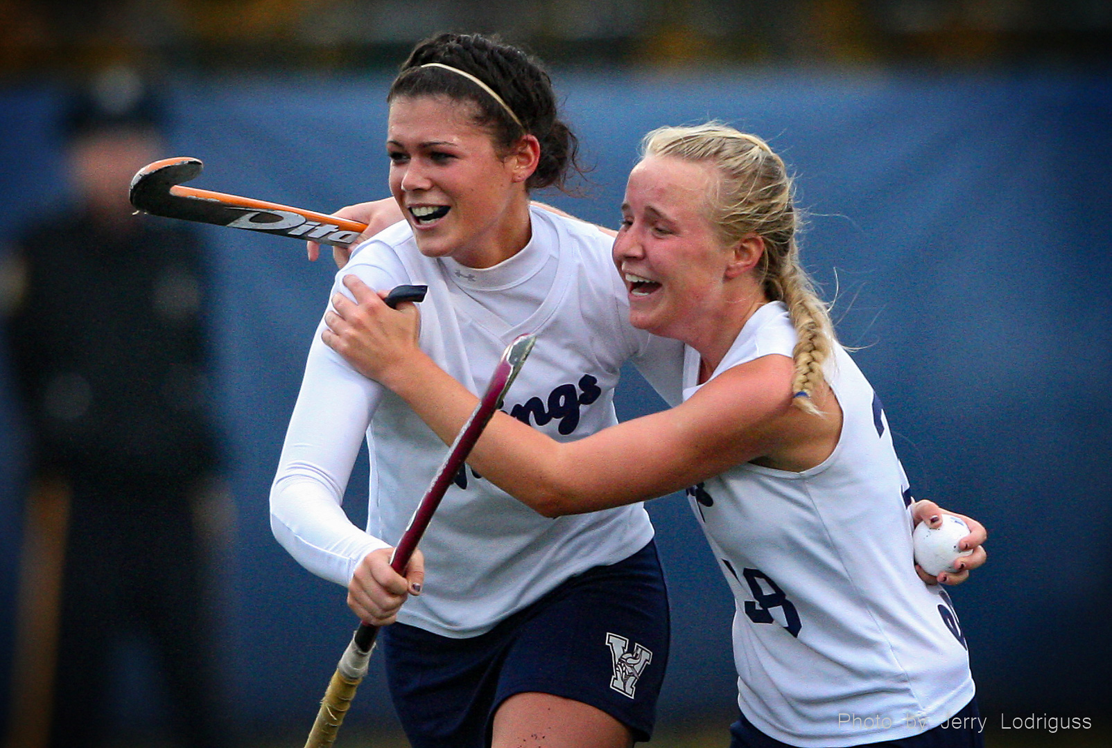 Eastern's Janine Kovach (left) and Colleen Petronchak celebrate Kovach's goal, Eastern's fourth, in their 4-2 win over Washington Township in a south Jersey group 4 field hockey semifinal game at Eastern High School in Voorhees, NJ on November 6, 2008.