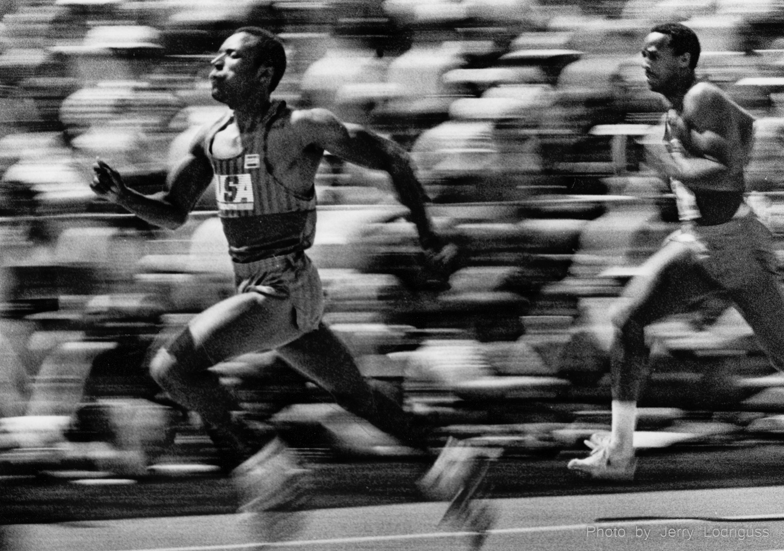 Calvin Smith streaks to a world record in the men's 100 meters with a time of 9.93 seconds at the National Sports Festival in Colorado Springs on 7/3/1983.